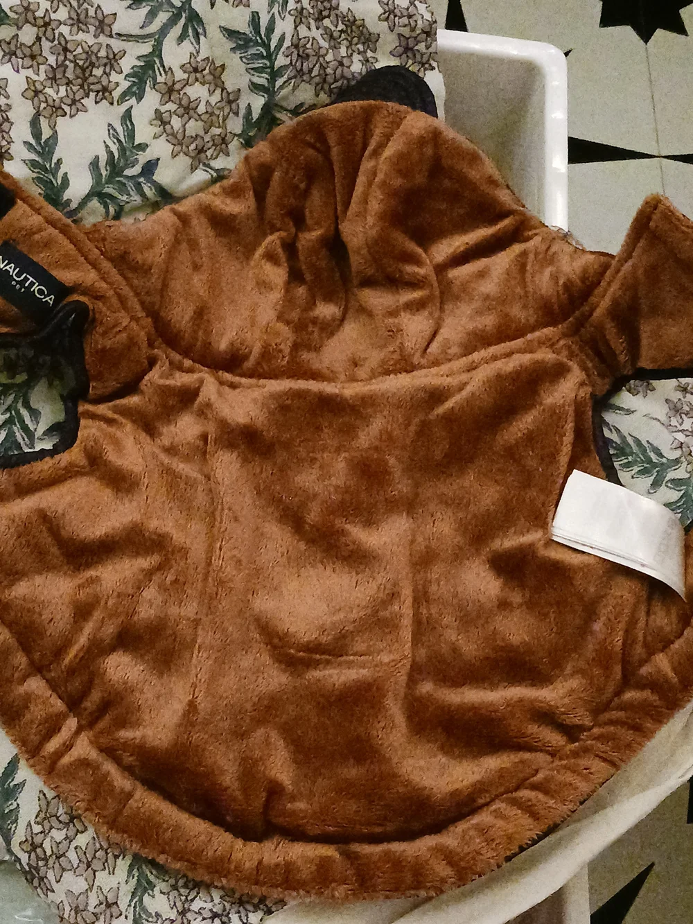 Nautica Quilted Fleece Plush Navy Dog Coat with Hood